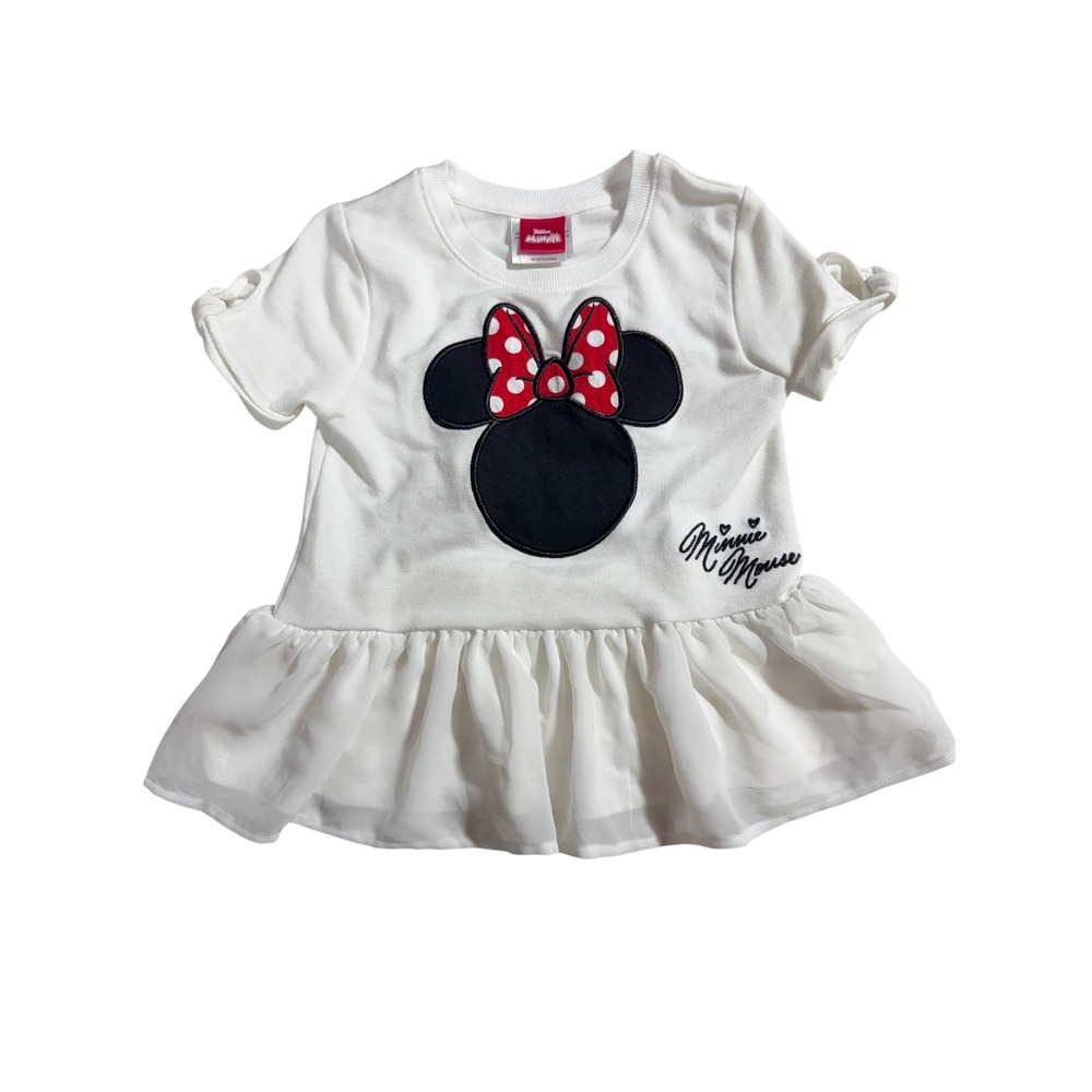 Disney Junior Minnie Mouse Peplum Top Girls 5 White Ruffle Chiffon Hem Graphic T - Picture 1 of 8